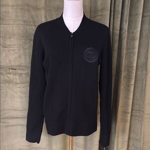 Chanel black wool/ cotton zipper cardigan, M
